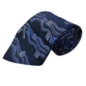 Don Loper Mens Blue Black Polyester Geometric Patterned Tie